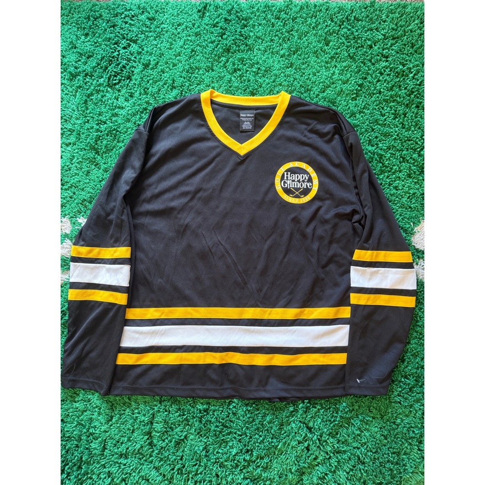 Happy Gilmore Golf Academy Hockey Jersey Shirt Black Yellow Mens XL Movie Promo‎